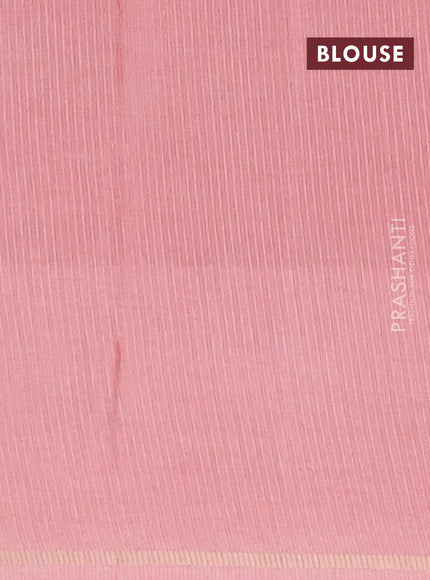 Semi tussar saree mild peach pink with allover silver & zari weaves pattern and simple zari woven border