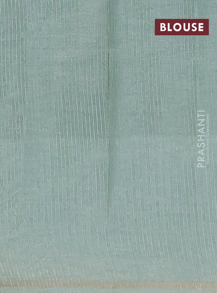 Semi tussar saree pastel green with allover silver & zari weaves pattern and simple zari woven border