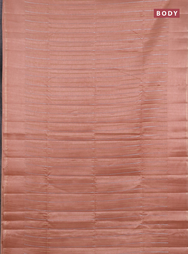 Semi tussar saree peach with allover silver & zari weaves pattern and simple zari woven border