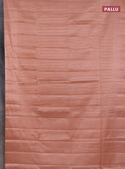 Semi tussar saree peach with allover silver & zari weaves pattern and simple zari woven border