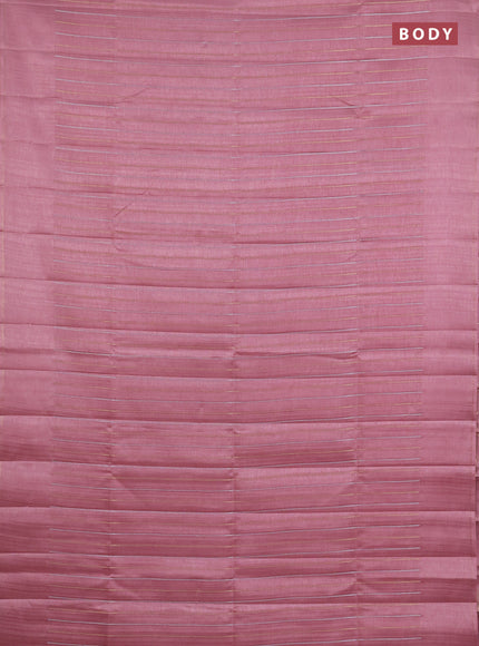 Semi tussar saree pastel pink with allover silver & zari weaves pattern and simple zari woven border