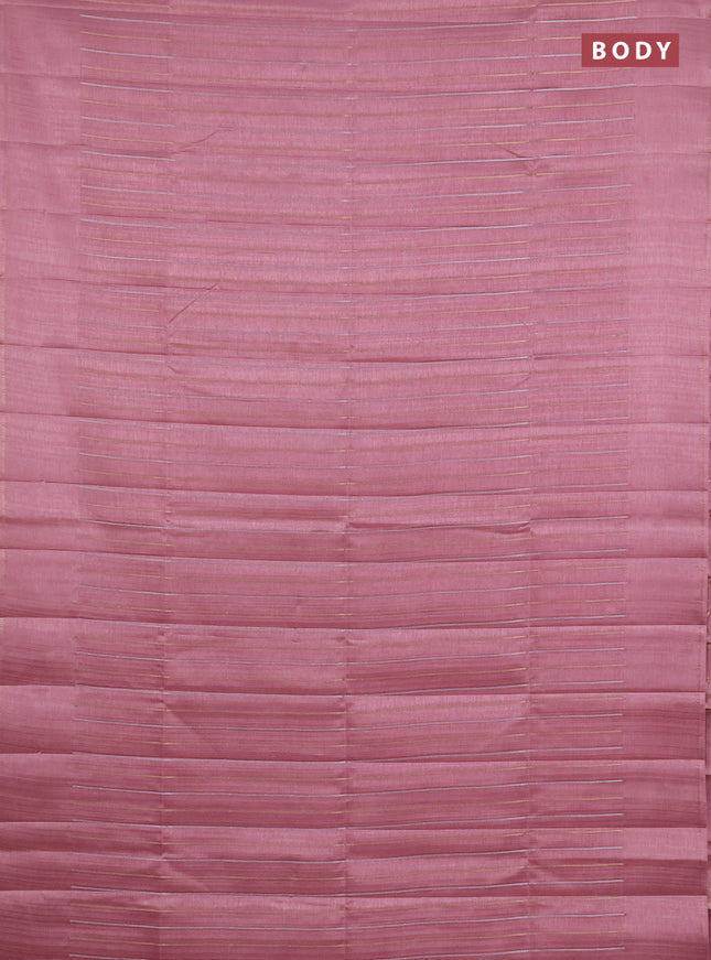 Semi tussar saree pastel pink with allover silver & zari weaves pattern and simple zari woven border