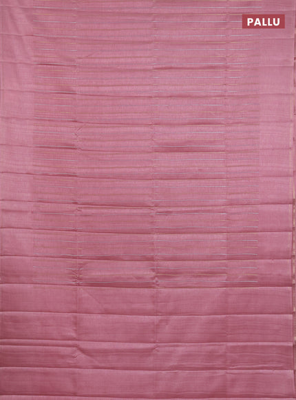 Semi tussar saree pastel pink with allover silver & zari weaves pattern and simple zari woven border