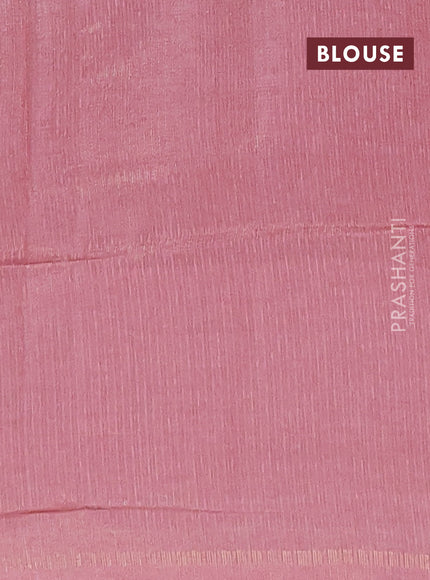Semi tussar saree pastel pink with allover silver & zari weaves pattern and simple zari woven border