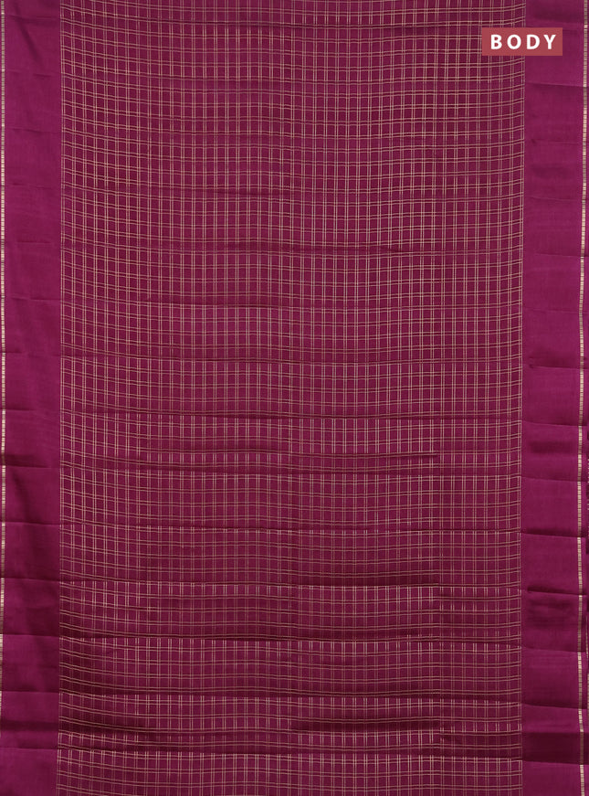 Semi tussar saree wine with allover zari checks and simple zari woven border