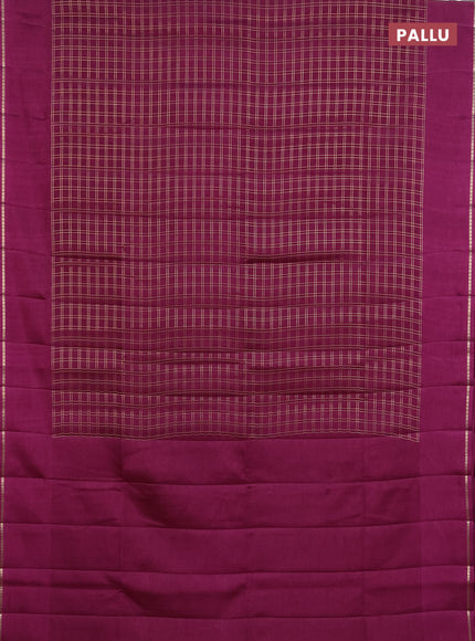 Semi tussar saree wine with allover zari checks and simple zari woven border