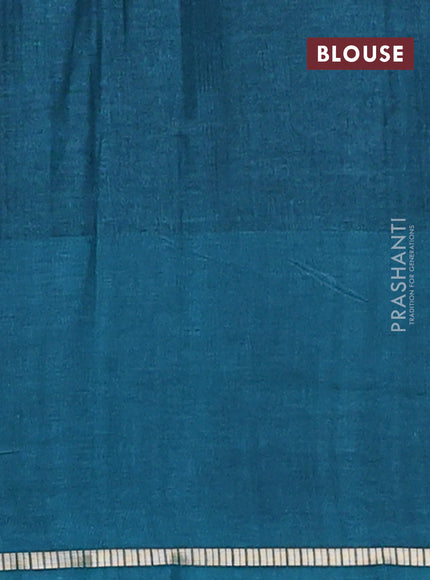 Semi tussar saree peacock green with allover zari checks and simple zari woven border