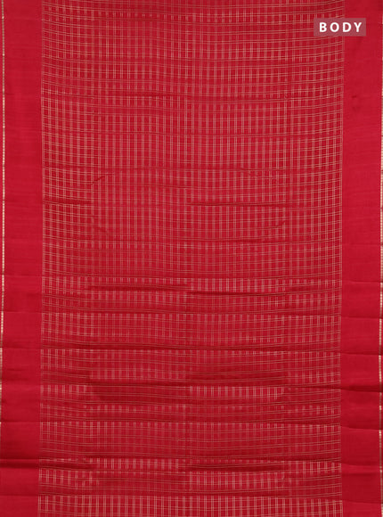 Semi tussar saree red with allover zari checks and simple zari woven border