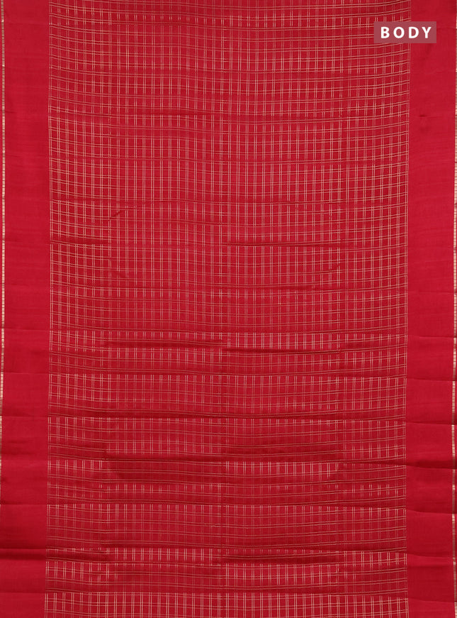 Semi tussar saree red with allover zari checks and simple zari woven border