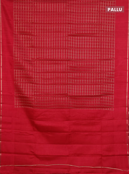 Semi tussar saree red with allover zari checks and simple zari woven border
