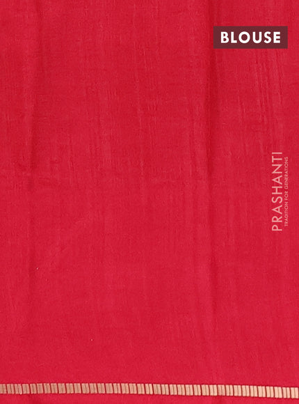Semi tussar saree red with allover zari checks and simple zari woven border