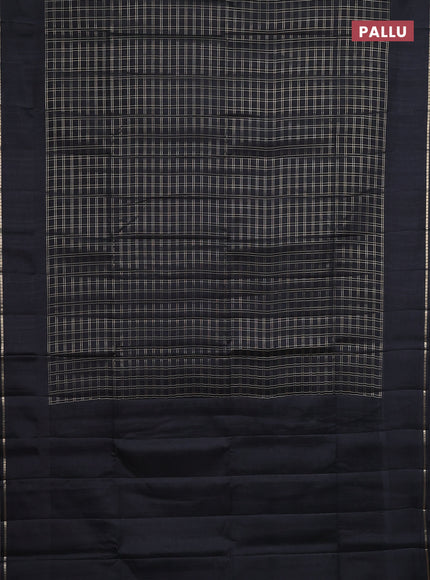 Semi tussar saree black with allover zari checks and simple zari woven border