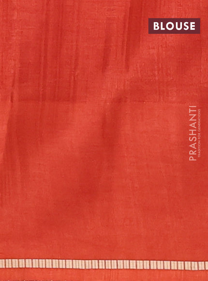 Semi tussar saree rust with allover zari checks and simple zari woven border