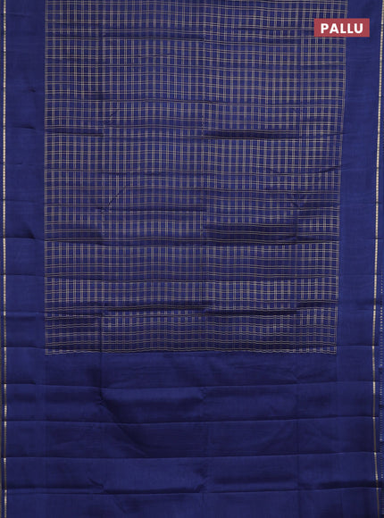 Semi tussar saree peacock blue with allover zari checks and simple zari woven border