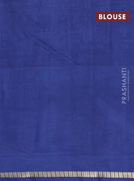 Semi tussar saree peacock blue with allover zari checks and simple zari woven border