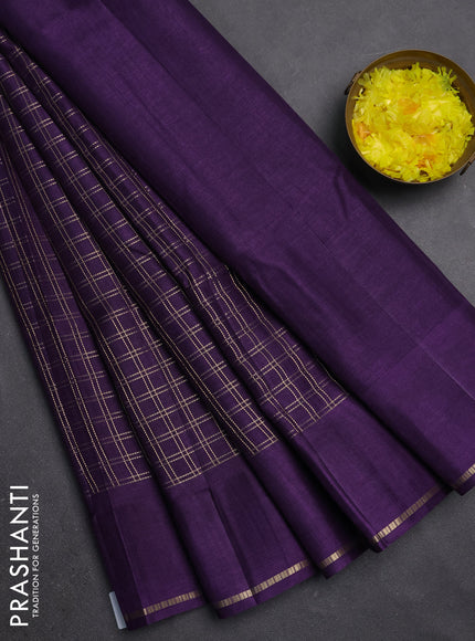 Semi tussar saree violet with allover zari checks and simple zari woven border