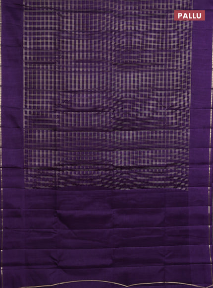 Semi tussar saree violet with allover zari checks and simple zari woven border