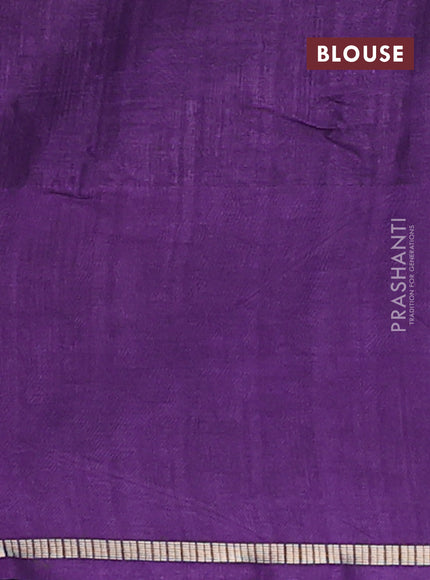 Semi tussar saree violet with allover zari checks and simple zari woven border