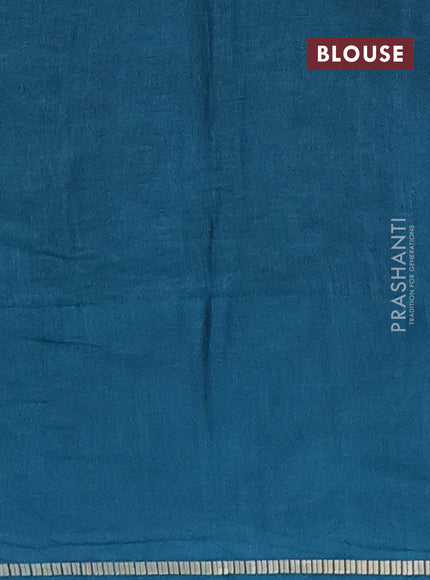 Semi tussar saree peacock green with allover zari checks and simple zari woven border