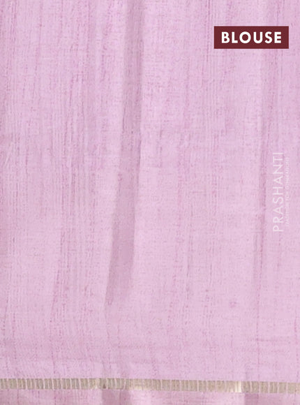 Semi tussar saree multi colour and pastel pink with allover zari checks and simple zari woven border