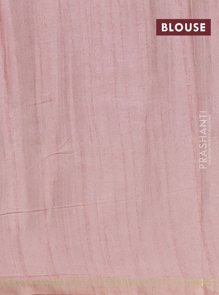 Semi tussar saree multi colour and pastel peach with allover zari checks and simple zari woven border