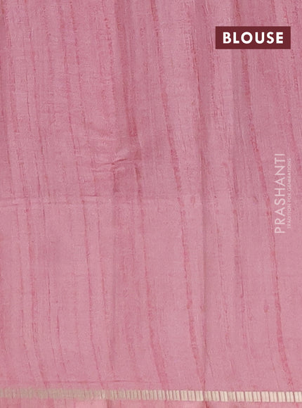 Semi tussar saree multi colour and peach pink with allover zari checks and simple zari woven border
