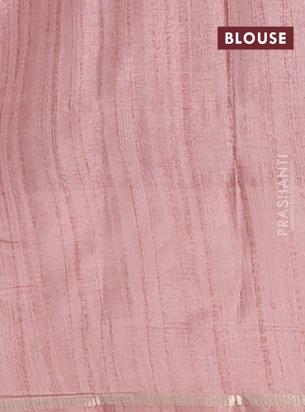 Semi tussar saree multi colour and peach with allover zari checks and simple zari woven border