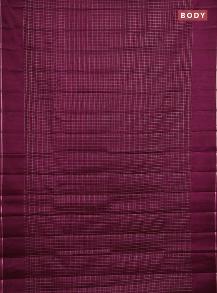 Semi tussar saree wine with allover small zari checked pattern and simple zari woven border