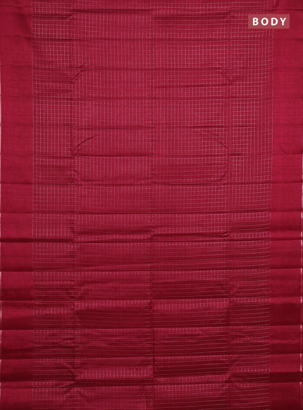 Semi tussar saree maroon with allover small zari checked pattern and simple zari woven border