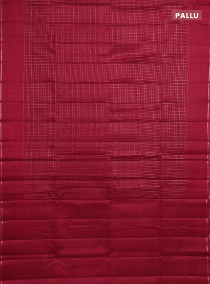 Semi tussar saree maroon with allover small zari checked pattern and simple zari woven border