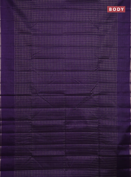 Semi tussar saree deep violet with allover small zari checked pattern and simple zari woven border