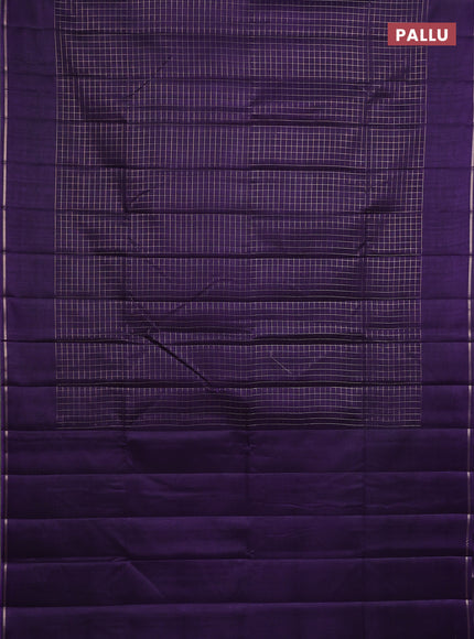 Semi tussar saree deep violet with allover small zari checked pattern and simple zari woven border