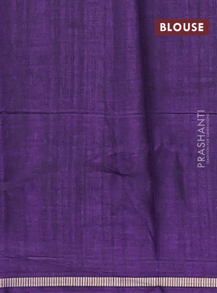 Semi tussar saree deep violet with allover small zari checked pattern and simple zari woven border