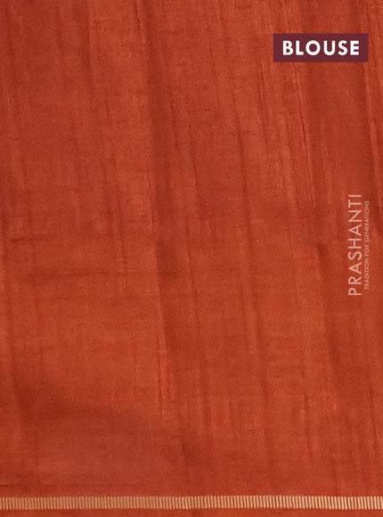 Semi tussar saree rust with allover small zari checked pattern and simple zari woven border