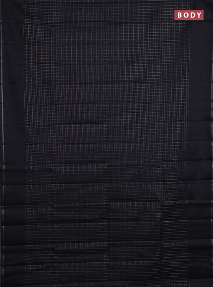 Semi tussar saree black with allover small zari checked pattern and simple zari woven border