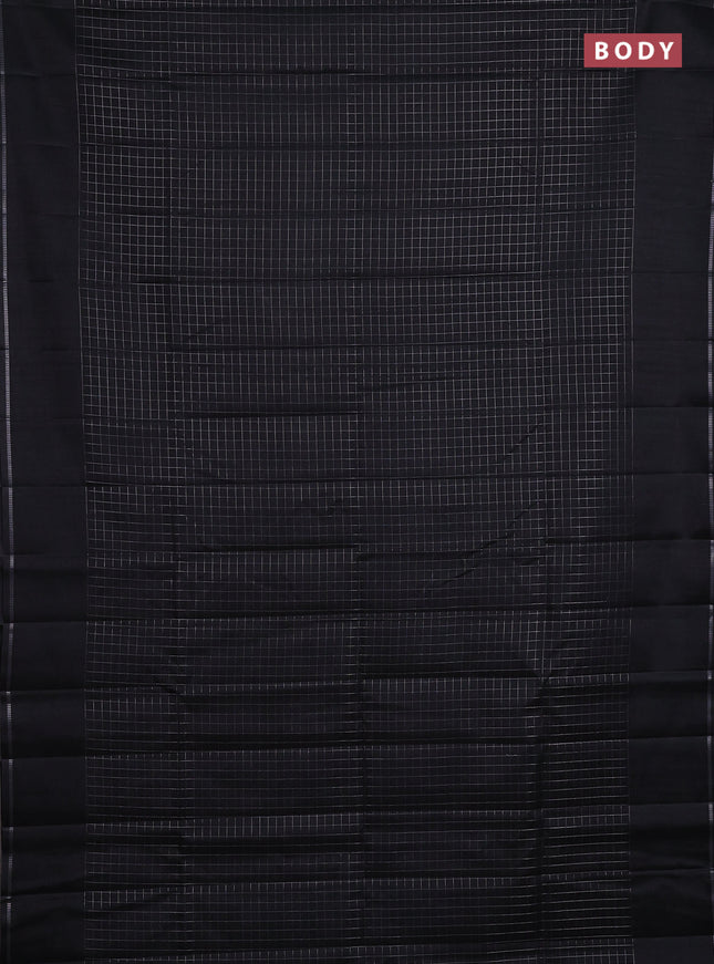 Semi tussar saree black with allover small zari checked pattern and simple zari woven border