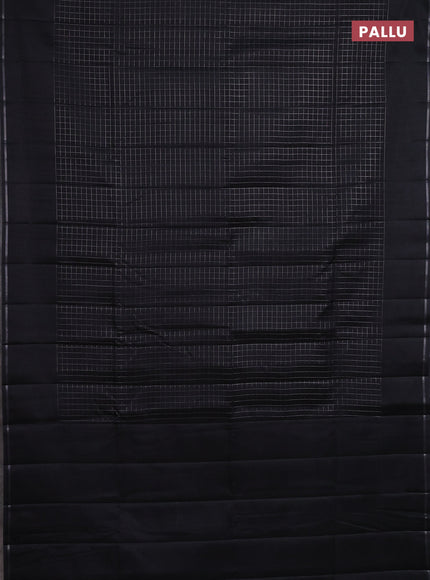 Semi tussar saree black with allover small zari checked pattern and simple zari woven border