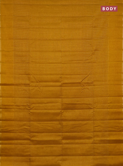 Semi tussar saree mustard yellow with allover small zari checked pattern and simple zari woven border