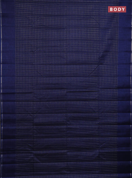 Semi tussar saree navy blue with allover small zari checked pattern and simple zari woven border
