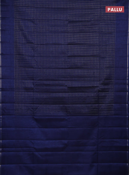 Semi tussar saree navy blue with allover small zari checked pattern and simple zari woven border