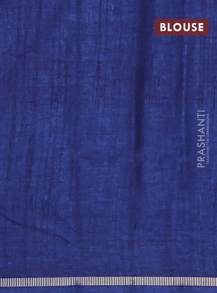 Semi tussar saree navy blue with allover small zari checked pattern and simple zari woven border