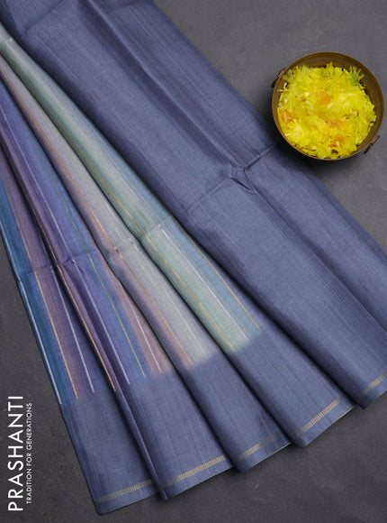 Semi tussar saree multi colour and grey with allover silver & zari weaves pattern and simple zari woven border