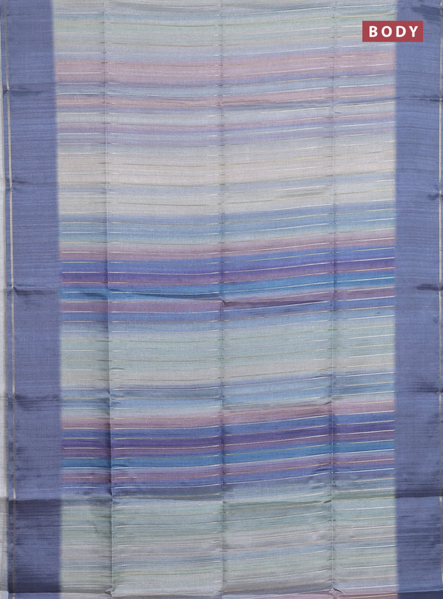 Semi tussar saree multi colour and grey with allover silver & zari weaves pattern and simple zari woven border