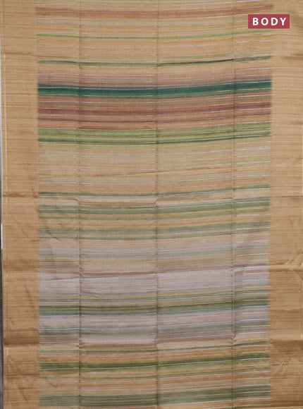 Semi tussar saree multi colour and sandal with allover silver & zari weaves pattern and simple zari woven border