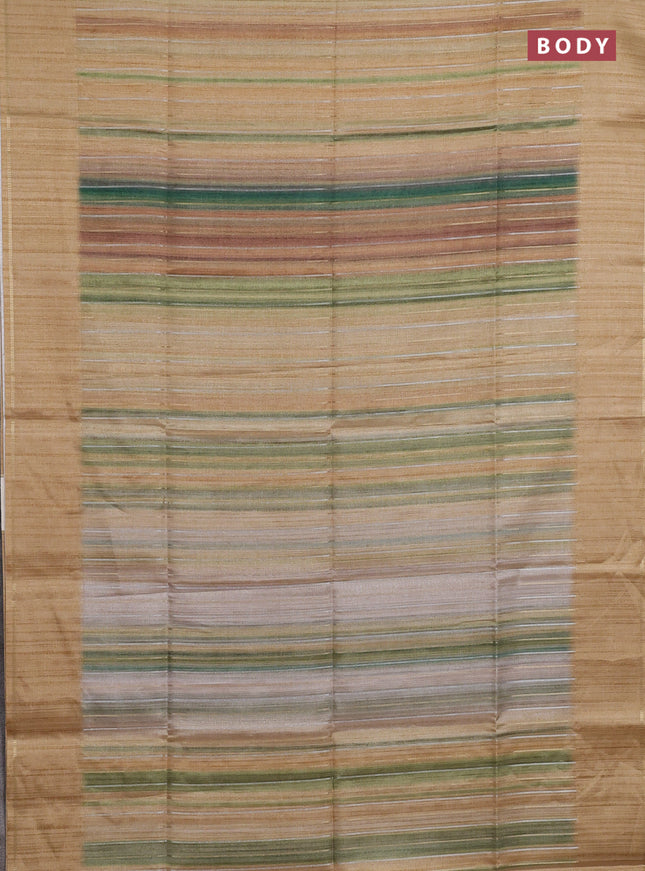 Semi tussar saree multi colour and sandal with allover silver & zari weaves pattern and simple zari woven border