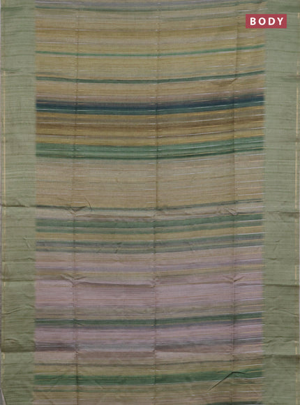 Semi tussar saree multi colour and pista green with allover silver & zari weaves pattern and simple zari woven border