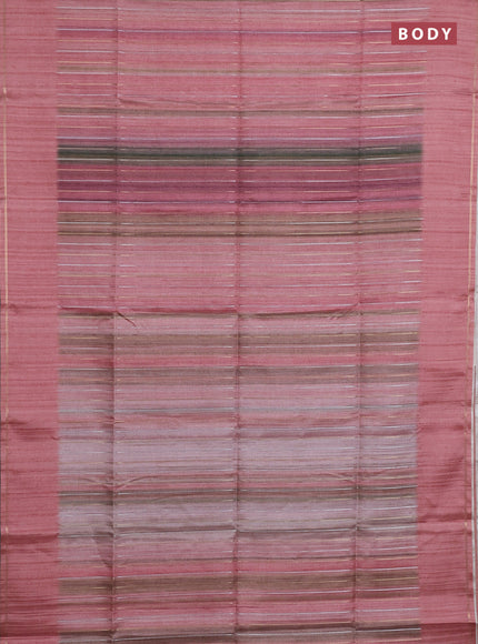 Semi tussar saree multi colour and peach shade with allover silver & zari weaves pattern and simple zari woven border