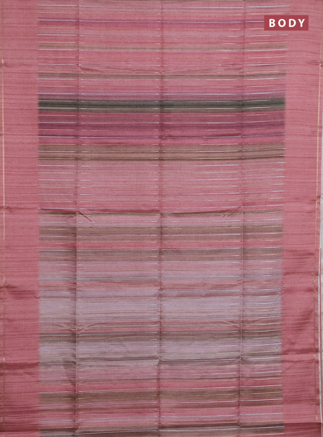 Semi tussar saree multi colour and peach shade with allover silver & zari weaves pattern and simple zari woven border