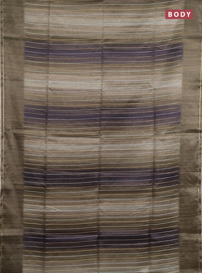 Semi tussar saree multi colour and olive green with allover silver & zari weaves pattern and simple zari woven border