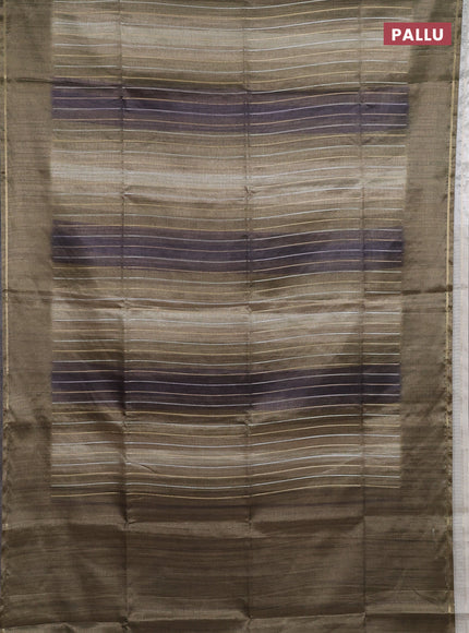 Semi tussar saree multi colour and olive green with allover silver & zari weaves pattern and simple zari woven border